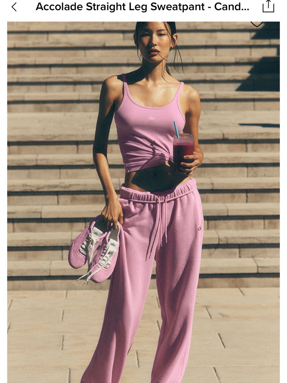 BNWT ALO Yoga Candy Heart Pink Straight Leg Sweatpants size Medium - Picture 4 of 7